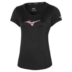 Koszulka do biegania damska Mizuno Impusle Core RB Tee. Czarne t-shirty sportowe Mizuno, xs, bez wzorów, ze skóry, bez ramiączek, do biegania. Za 69.99 zł.