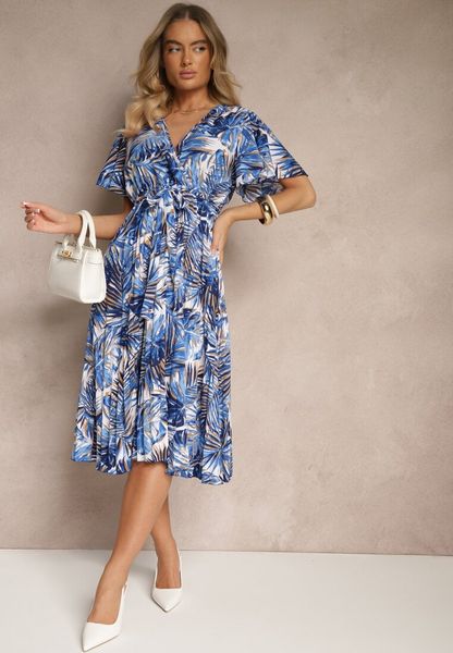 Granatowa Plisowana Rozkloszowana Sukienka z Bawełną Culinea. Niebieskie sukienki Renee, na co dzień, l, bez wzorów, z bawełny, klasyczne, bez kołnierzyka, bez ramiączek, midi, rozkloszowane. W wyprzedaży za 47.99 zł.