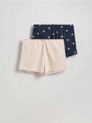 Piżamowe szorty 2 pack - granatowy. Niebieskie piżamy Reserved, l, bez wzorów, z bawełny, bez kołnierzyka, bez ramiączek. Za 69.99 zł.