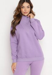 Jasnofioletowa Bawełniana Bluza z Półgolfem i Ściągaczem Themista. Fioletowe bluzy Born2be, bez wzorów, z bawełny, bez kaptura. W wyprzedaży za 84.99 zł.
