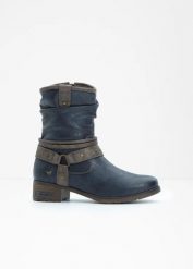 Botki Mustang. Niebieskie botki bonprix, bez wzorów, bez obcasa, bez zapięcia. Za 349.99 zł.