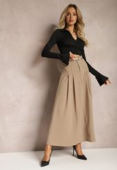 Beżowa Rozkloszowana Spódnica Maxi z Paskiem na Klamrę Sadalin. Brązowe spódnice Renee, m, bez wzorów, maxi, rozkloszowane. W wyprzedaży za 143.99 zł.