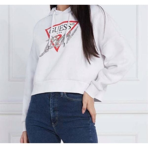 Damska Bluza Guess Icon Hoody Biała, Rozmiar S. Białe bluzy Guess, s, z aplikacjami, bez ramiączek, bez kaptura. Za 371.99 zł.