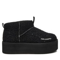 Botki KARL LAGERFELD. Czarne botki KARL LAGERFELD, bez wzorów, bez obcasa, na koturnie, bez zapięcia. Za 569.99 zł.