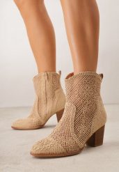 Ciemnobeżowe Ażurowe Botki Kowbojki VICES na Stożkowym Obcasie Natesela. Brązowe botki Renee, w ażurowe wzory, z zamszu, eleganckie, bez obcasa, na obcasie, bez zapięcia. Za 149.99 zł.