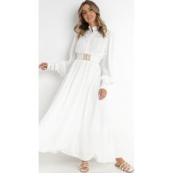 Biała Sukienka z Paskiem Laodyle. Białe sukienki Born2be, na imprezę, l, w ażurowe wzory, z koronki, eleganckie, bez kołnierzyka, bez ramiączek, maxi. W wyprzedaży za 203.99 zł.