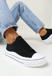 Czarne Trampki przed Kostkę na Grubej Podeszwie Asylia. Czarne trampki Born2be, bez wzorów, klasyczne, przed kostkę, bez zapięcia. Za 24.99 zł.