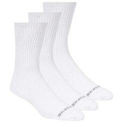 Skarpetki sportowe dla dorosłych 3pk Unisex Non Terry Crew. Białe skarpetki Skechers, bez wzorów, z bawełny. Za 49.99 zł.
