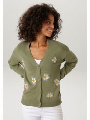 Aniston Kardigan w kolorze khaki rozmiar: 48. Brązowe swetry Aniston, bez wzorów, z bawełny, bez ramiączek. Za 173.99 zł.