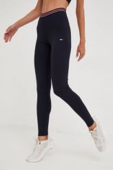 Tommy Hilfiger legginsy damskie kolor granatowy gładkie. Niebieskie legginsy Tommy Hilfiger, bez wzorów, ze skóry. Za 269.99 zł.
