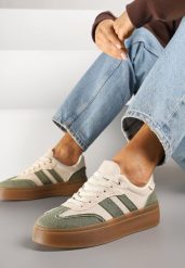 Zielono-Beżowe Sneakersy Tenisówki na Kauczukowej Podeszwie Ardisora. Zielone trampki Renee, z aplikacjami, z kauczuku, eleganckie, bez zapięcia. W wyprzedaży za 83.99 zł.