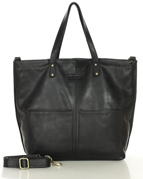 Torebka skórzana czarna duża typu shopper - MARCO MAZZINI. Czarne shopper bag bez wzorów, ze skóry, duże, bez dodatków. Za 529.00 zł.