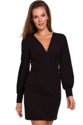 Elegancka sukienka mini z głębokim dekoltem V czarna. Czarne sukienki Sukienki.shop, l, bez wzorów, eleganckie, bez kołnierzyka, bez ramiączek, mini, dopasowane. Za 249.00 zł.