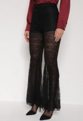 Czarne Koronkowe Spodnie Dzwony z Wysokim Stanem Solifera. Czarne jeansy Born2be, m, bez wzorów, z jeansu, z podwyższonym stanem. Za 139.99 zł.