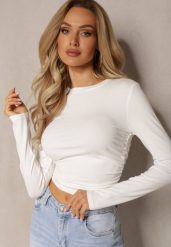 Biała Bluzka z Drapowaniem Po Bokach Anellema. Białe bluzki Renee, l, bez wzorów, bez kołnierzyka, bez ramiączek. W wyprzedaży za 35.99 zł.