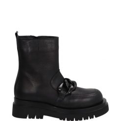 BOTKI Z ŁAŃCUCHEM H17 VITELLO NERO. Botki Venezia, bez wzorów, ze skóry, bez obcasa, bez zapięcia. Za 199.00 zł.