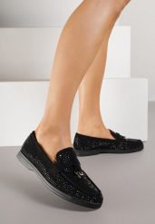 Czarne Mokasyny Ozdobione Cyrkoniami i Aplikacjami Isirsyss. Czarne mokasyny Born2be, z aplikacjami, z jeansu. Za 99.99 zł.