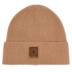 Czapka Calvin Klein. Brązowe czapki zimowe Calvin Klein, bez wzorów. Za 169.99 zł.