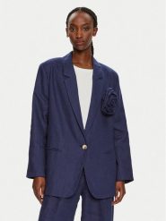 ViCOLO Marynarka TB1500 Granatowy Relaxed Fit. Niebieskie marynarki i żakiety ViCOLO, bez wzorów, ze lnu, bez ramiączek. Za 459.99 zł.