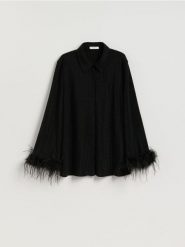 Koszula z metalizowaną nitką - czarny. Czarne koszule Reserved, l, bez wzorów, z dzianiny, bez kołnierzyka, bez ramiączek. Za 159.99 zł.