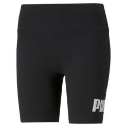 Damskie krótkie legginsy Essentials Logo PUMA Black. Czarne legginsy Puma, bez wzorów, z gumy, krótkie. Za 135.91 zł.