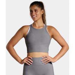 Rib Tank-Top sportowy damski. Szare topy sportowe NORDICDOTS, bez wzorów, z nylonu, na fitness i siłownię. Za 235.00 zł.