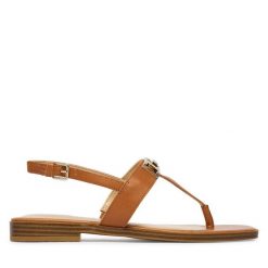 Sandały Guess. Brązowe sandały Guess, z aplikacjami, bez obcasa, na płaskiej podeszwie, bez zapięcia. Za 519.99 zł.