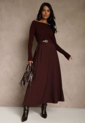 Bordowa Rozkloszowana Spódnica z Wiskozy z Dodatkowym Paskiem z Klamrą Lowedina. Czerwone spódnice Renee, l, bez wzorów, z wiskozy, maxi, oversize. Za 139.99 zł.