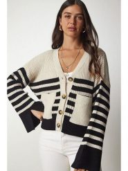 Happiness Istanbul Kardigan w kolorze beżowo-czarnym rozmiar: onesize. Brązowe swetry Happiness Istanbul, bez wzorów, ze splotem, bez ramiączek. Za 86.99 zł.