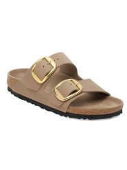 Birkenstock Skórzane klapki "Arizona Big Buckle" w kolorze beżowym rozmiar: 38. Brązowe klapki Birkenstock, bez wzorów, klasyczne, z otwartym noskiem, bez obcasa, bez zapięcia. Za 569.68 zł.