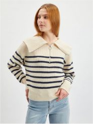 Orsay Sweter w kolorze kremowo-czarnym rozmiar: L. Brązowe swetry Orsay, l, bez wzorów, ze splotem, bez ramiączek. Za 79.59 zł.