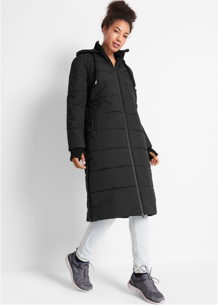 Płaszcz pikowany funkcjonalny, outdoorowy, z hydrofobowego materiału. Czarne płaszcze bonprix, bez wzorów, bez kaptura. Za 379.99 zł.