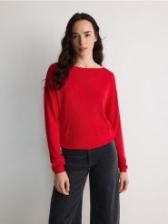 Sweter z wiskozą - czerwony. Czerwone swetry Reserved, l, bez wzorów, z dzianiny, bez ramiączek. W wyprzedaży za 59.99 zł.