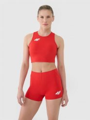 4F Biustonosz treningowy ze średnim wsparciem damski - czerwony L. Czerwone biustonosze sportowe 4f, bez wzorów, z dzianiny, do biegania. Za 129.99 zł.