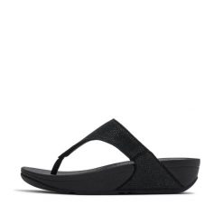 Klapki między palcami damskie FitFlop Lulu Shimmerglitz. Czarne klapki FIT FLOP, bez wzorów, sportowe, bez obcasa, bez zapięcia. Za 450.50 zł.