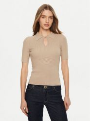 Guess Sweter W5RR10 Z2Y72 Beżowy Regular Fit. Brązowe swetry Guess, xl, z aplikacjami, z wiskozy, bez ramiączek. Za 189.99 zł.