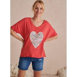 T-shirt Damski Papilario BS Koralowy. Pomarańczowe t-shirty blue shadow, z aplikacjami, z bawełny, bez kołnierzyka, bez ramiączek. Za 149.90 zł.