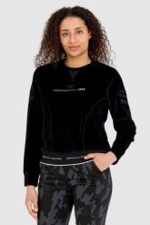 AERONAUTICA MILITARE Czarna welurowa bluza damska z wieloma zdobieniami. Czarne bluzy Aeronautica Militare, s, z aplikacjami, z bawełny, bez ramiączek, bez kaptura. W wyprzedaży za 559.99 zł.