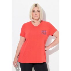 Damskie Bluzka funkcyjna wycięcia dekolt w serek rękaw 1/2 z recyklingu. Czerwone t-shirty sportowe Ulla Popken, plus size, bez wzorów, z elastanu, bez ramiączek. Za 199.99 zł.