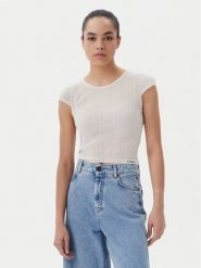 PINKO Bluzka Tambora 104773 A1ND Écru Slim Fit. Bluzki Pinko, m, bez wzorów, z bawełny, bez kołnierzyka, bez ramiączek. Za 509.99 zł.