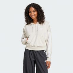 Bluza z kapturem Essentials 3-Stripes French Terry Quarter-Zip. Białe bluzy adidas, l, bez wzorów, z materiału, bez ramiączek, z kapturem. Za 279.00 zł.