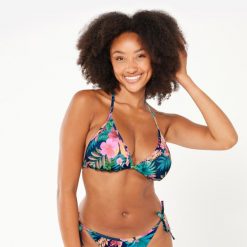 Góra kostiumu kąpielowego surfingowego damska Olaian Mae Borabora. Niebieskie bikini OLAIAN, bez wzorów, z elastanu, sportowe. Za 39.99 zł.