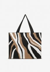 Brązowa Torebka Shopper z Suwakiem w Abstrakcyjny Print Salidrea. Brązowe shopper bag Born2be, bez wzorów, eleganckie, bez dodatków. W wyprzedaży za 67.99 zł.