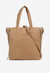Ciemnobeżowa Torebka Shopper na Ramię z Paskiem z Regulacją Vemeriana. Brązowe shopper bag Renee, bez wzorów, eleganckie, na ramię, bez dodatków. Za 99.99 zł.