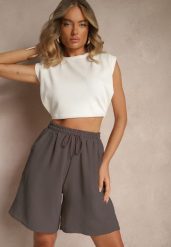 Ciemnoszare Szorty z Bawełną High Waist Ozdobione Sznurkiem Talanisse. Szare szorty Renee, z aplikacjami, z bawełny, eleganckie. W wyprzedaży za 39.99 zł.