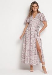 Różowa Sukienka Aluva. Czerwone sukienki Born2be, na co dzień, l, z aplikacjami, z materiału, bez kołnierzyka, bez ramiączek, maxi, kopertowe. Za 179.99 zł.
