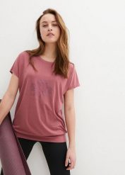 Luźna koszulka sportowa z szerokim ściągaczem u dołu. Fioletowe t-shirty sportowe bonprix, bez wzorów, bez ramiączek, na jogę i pilates. Za 62.99 zł.