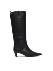 Tommy Hilfiger Kozaki Kitten Heel Leather High Boot FW0FW09568 Czarny. Czarne kozaki Tommy Hilfiger, bez wzorów, ze skóry, bez obcasa, na słupku, bez zapięcia. Za 949.99 zł.
