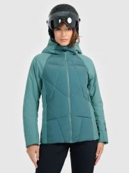 4F Kurtka puchowa narciarska z wypełnieniem Primaloft Silver damska - oliwkowa S. Brązowe kurtki narciarskie 4f, na zimę, s, bez wzorów, z dzianiny, bez kaptura, narciarskie, primaloft. Za 999.99 zł.