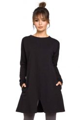 Czarna Tunika Trapezowa z Rozcięciem na Dole. Czarne tuniki MOE, l, bez wzorów, z bawełny, bez kołnierzyka, bez ramiączek. Za 239.90 zł.
